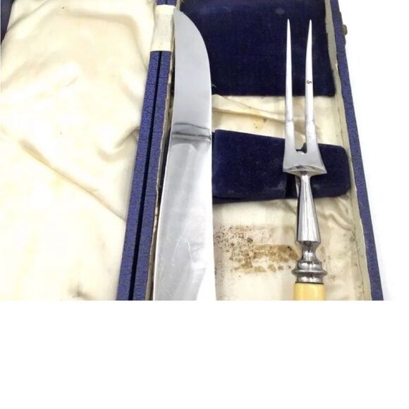Antique Friar Yellow Original Stainless Steel Carving Knife & Fork Set With Case - Picture 7 of 7